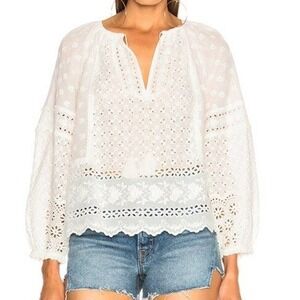 Ulla Johnson Cara Eyelet Blouse Embroidered Cotton Ivory Puff Sleeve Size 4